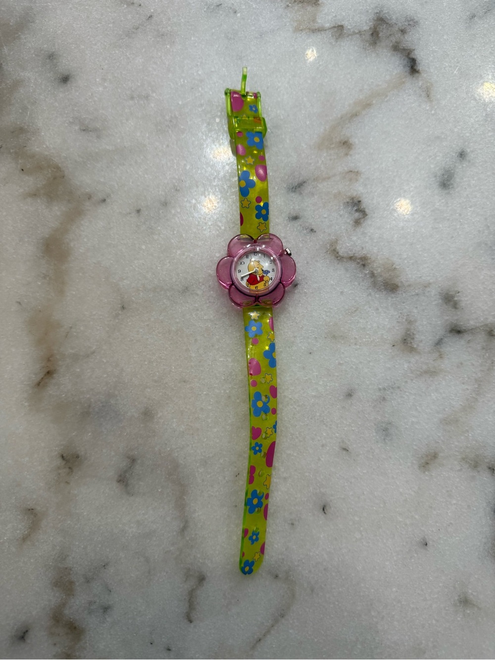Disney Winnie the Pooh Pink Flower Shaped Kids Watch w Colorful Band